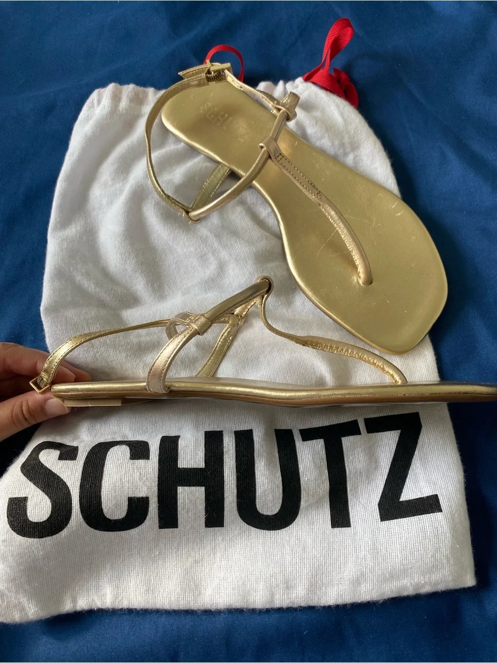 NWT SCHUTZ Gold Strappy Thong Sandals 6B